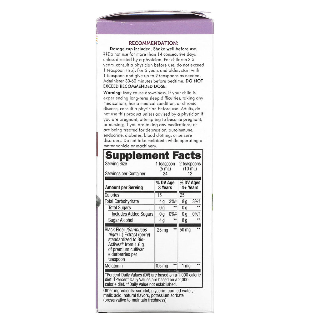 Nature's Way, Sambucus For Kids, Standardiseret Hyldebær, Nighttime Sirup med Melatonin, 4 fl oz (120 ml)