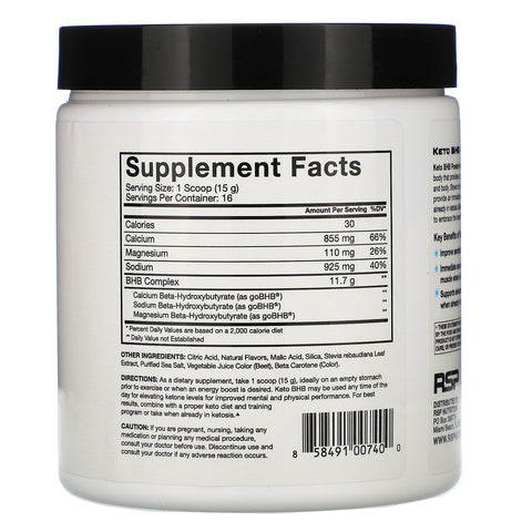 RSP Nutrition, Keto BHB, melocotón y mango, 8,4 oz (240 g)