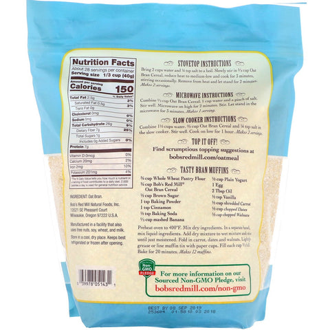 Bob's Red Mill, Cereal caliente de salvado de avena con alto contenido de fibra, 40 oz (1,13 kg)