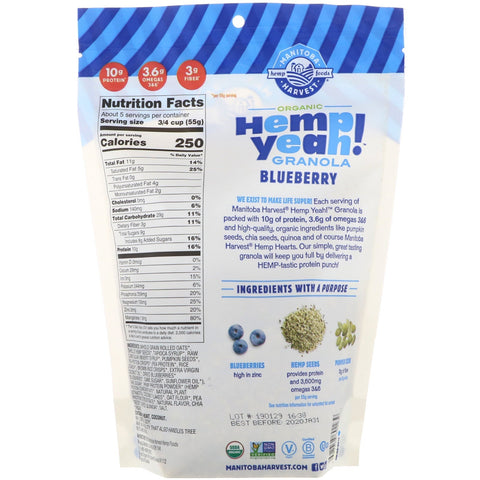 Cosecha de Manitoba, cáñamo ¡Sí! Granola, arándano, 10 oz (283 g)