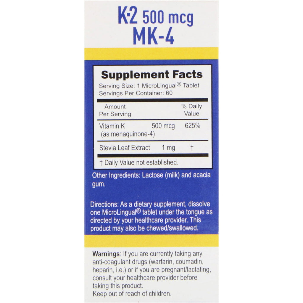 Superior kilde, vitamin K-2, 500 mcg, 60 MicroLingual Instant Dissolve Tabletter