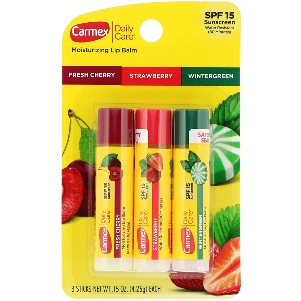 Carmex, Daily Care, Moisturizing Lip Balm, Variety, SPF 15, 3 Pack, 0,15 oz (4,25 g) hver