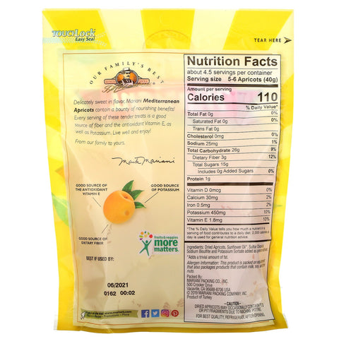 Mariani frutos secos, premium, albaricoques mediterráneos, 6 oz (170 g)