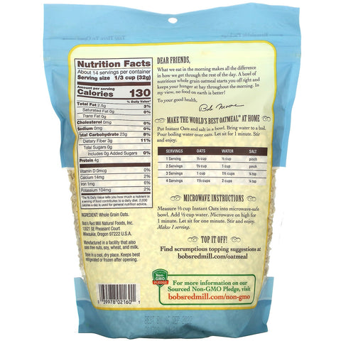 Bob's Red Mill, Avena arrollada instantánea, grano integral, 16 oz (454 g)