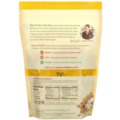 Erin Baker's, Granola casera con granos antiguos, quinua, vainilla y almendras, 340 g (12 oz)