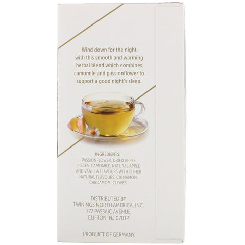 Twinings, slap af urtete, passionsblomst og kamille, krydret æble og vanilje, koffeinfri, 18 teposer, 0,95 oz (27 g)