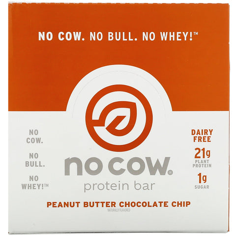 No Cow, barra de proteína, chispas de chocolate con mantequilla de maní, 12 barras, 2,12 oz (60 g) cada una