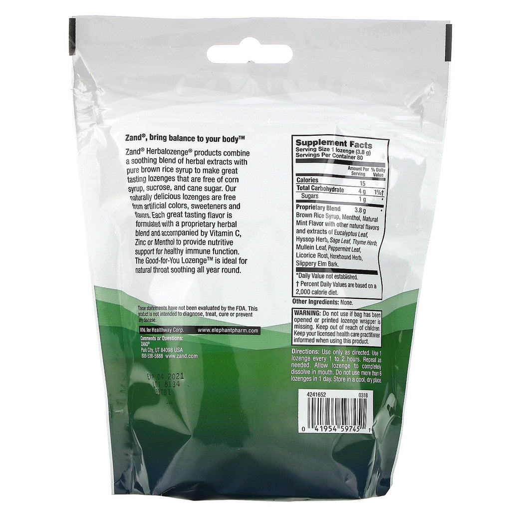 Zand, Herbalozenge, Menthol, Beroligende Menthol, 80 sugetabletter