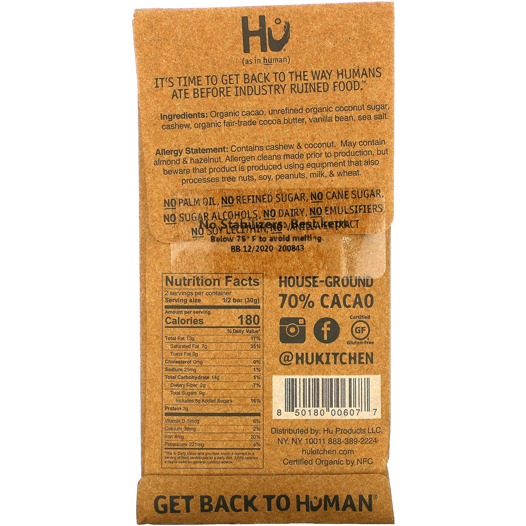 Hu, cashewsmør + ren vaniljebønne mørk chokolade, 2,1 oz (60 g)
