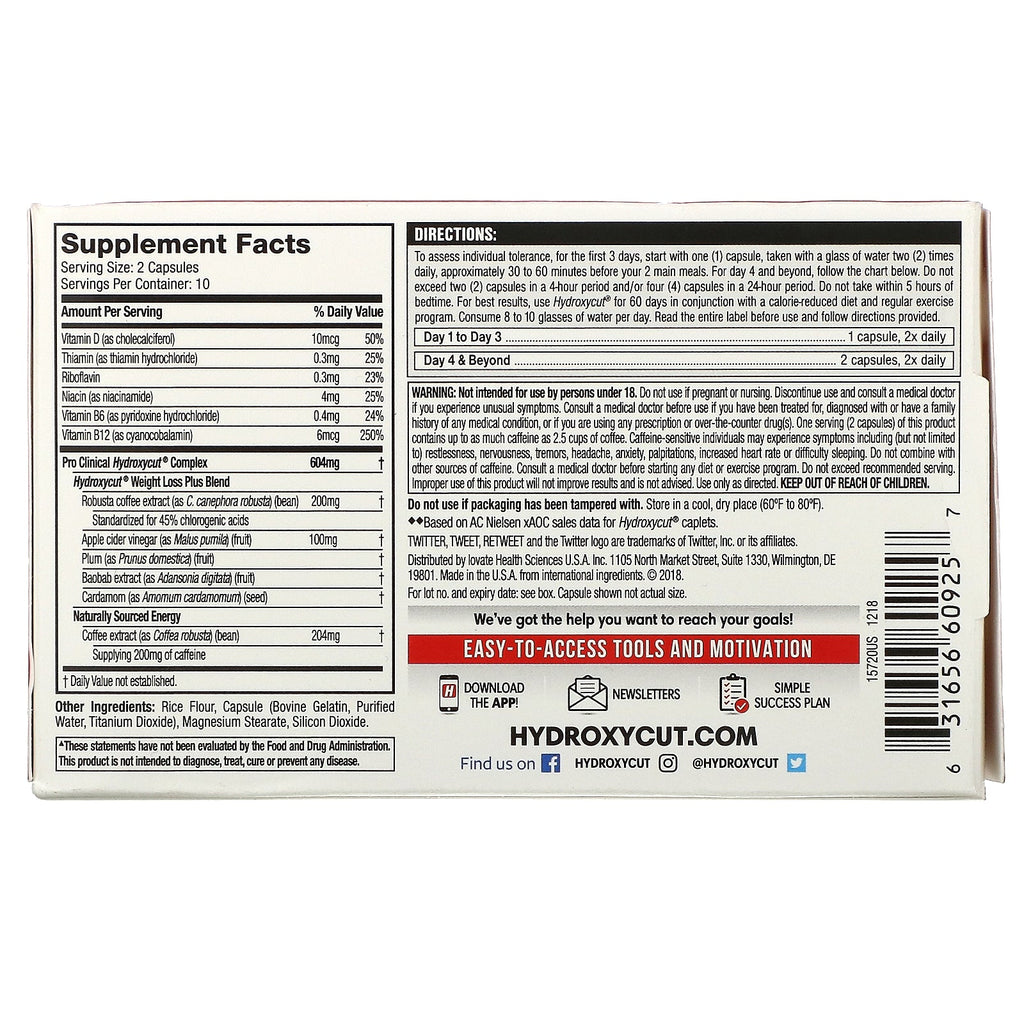 Hydroxycut, Pro Clinical Hydroxycut, Tab Vægt, 20 Rapid-Release Kapsler