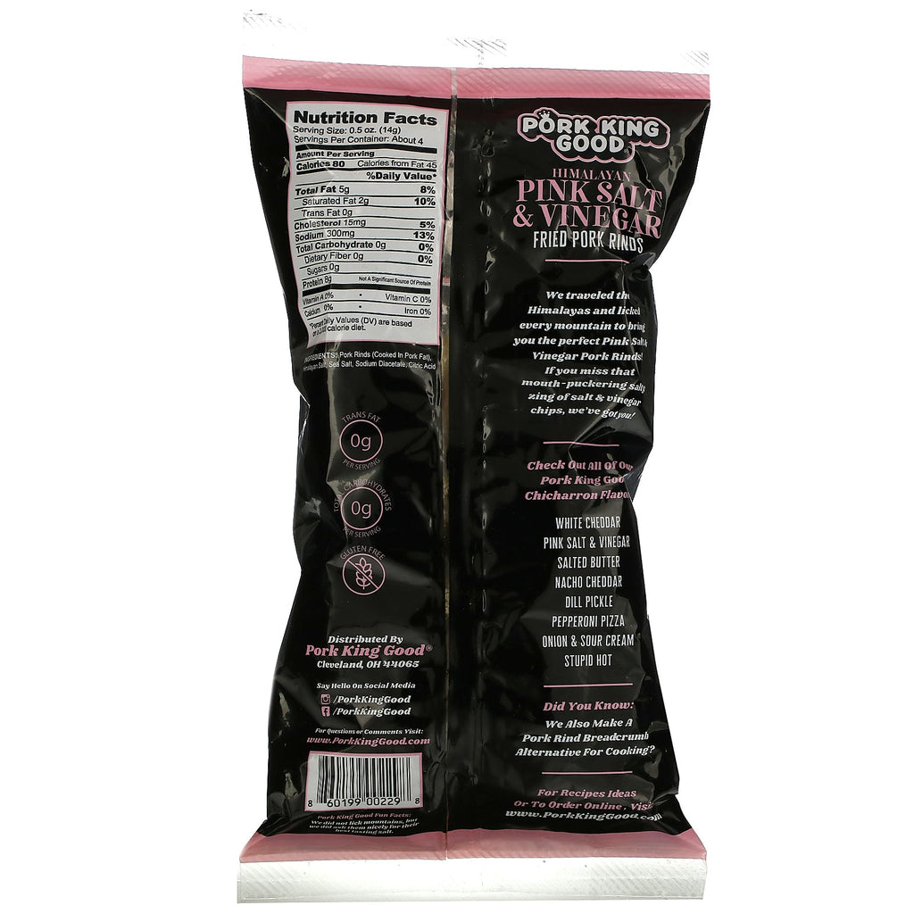 Pork King Good, Chicharrones med smag, Himalaya Pink Salt &amp; Eddike, 1,75 oz (49,5 g)