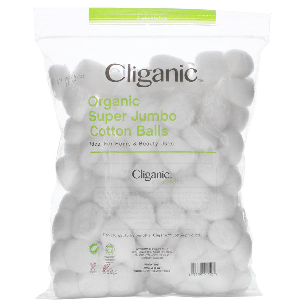 Cliganic, Super Jumbo bomuldskugler, 100 Count
