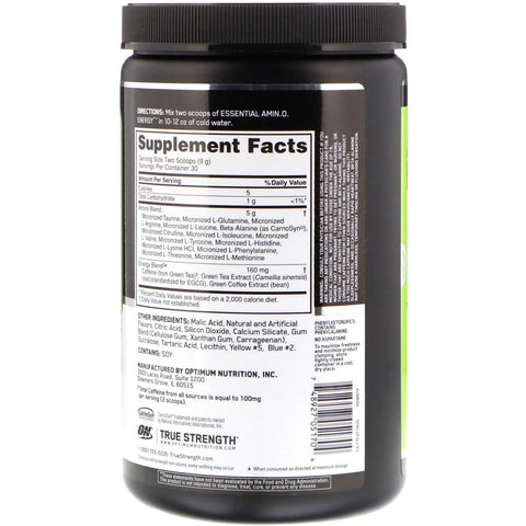 Optimal ernæring, ESSENTIAL AMIN.O. ENERGY, grønt æble, 9,5 oz (270 g)