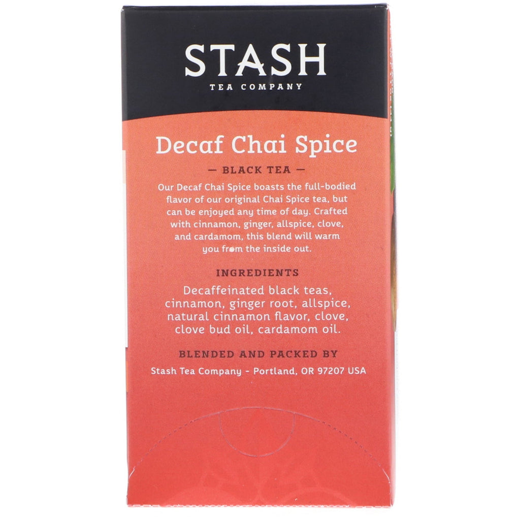 Stash te, sort te, koffeinfri chai krydderi, 18 teposer, 1,1 oz (33 g)