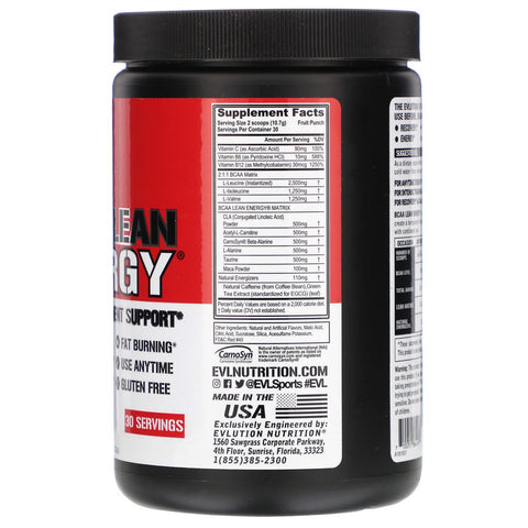 EVLution Nutrition, BCAA LEAN ENERGY, Fruit Punch, 11,32 oz (321 g)