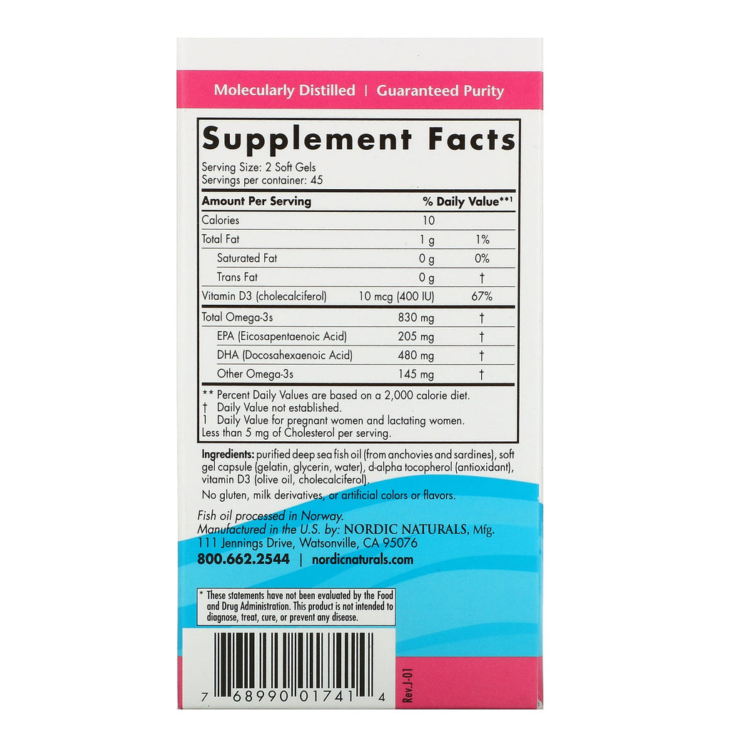 Nordic Naturals, prænatal DHA, formel uden smag, 830 mg, 90 bløde geler