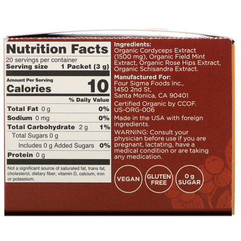 Four Sigmatic, svampeeliksirblanding med Cordyceps, 20 pakker, 0,1 oz (3 g) hver