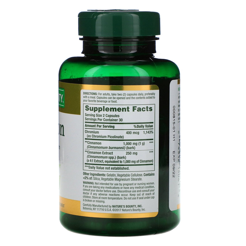 Nature's Bounty, Cinnamon Plus Chromium, 2,000 mg, 60 Capsules