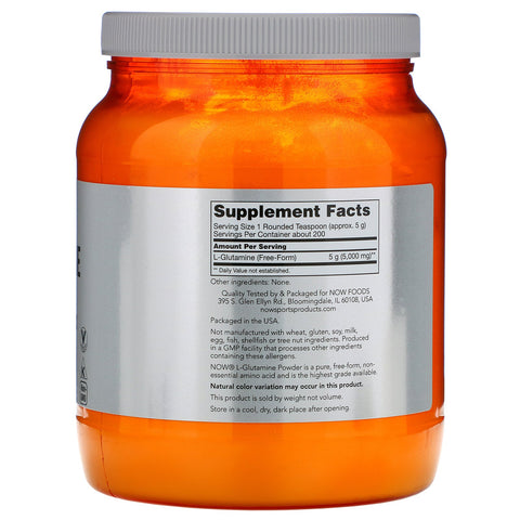 Nu fødevarer, sport, L-glutamin pulver, 2,2 lbs (1 kg)