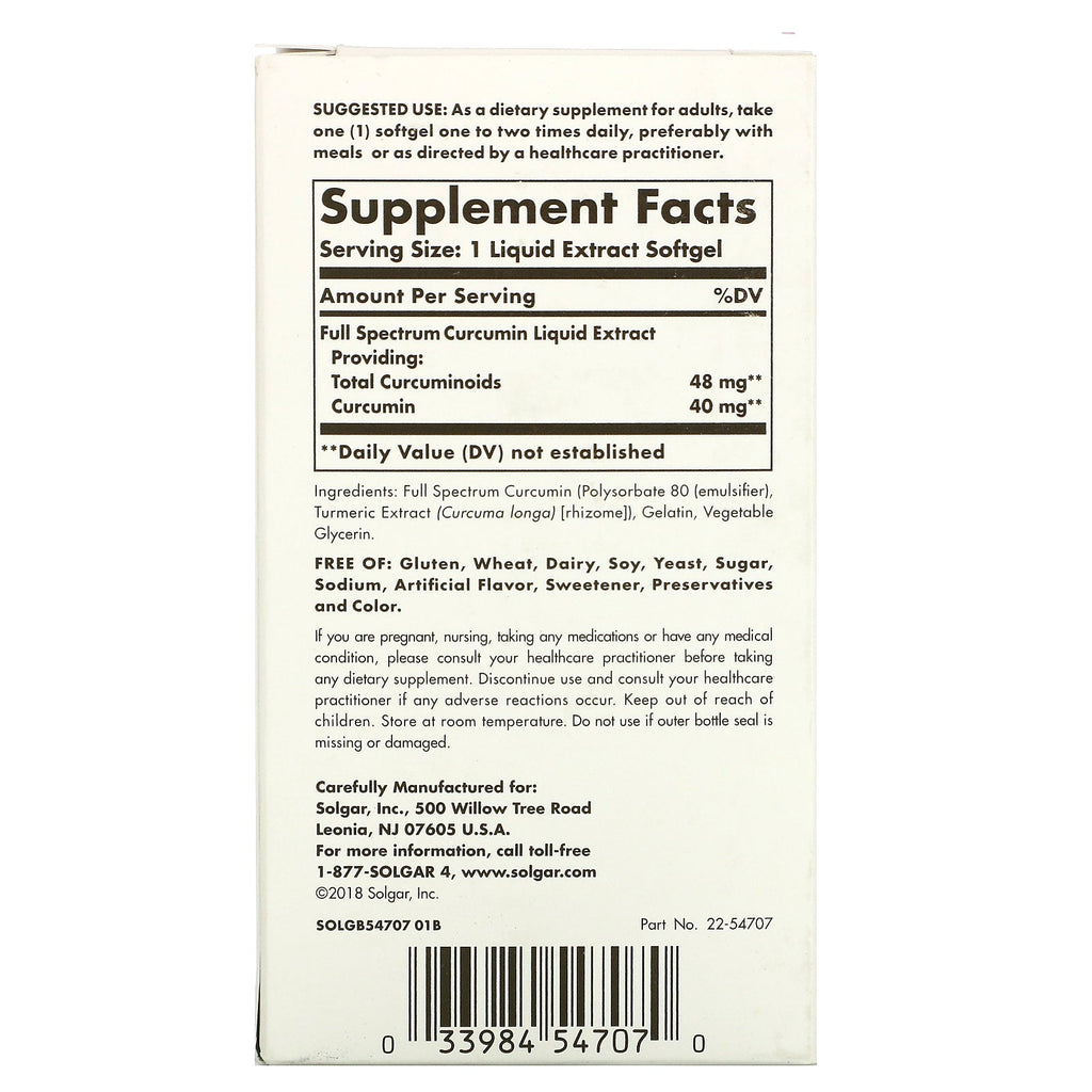 Solgar, Full Spectrum Curcumin, 60 Liquid Extract Softgels