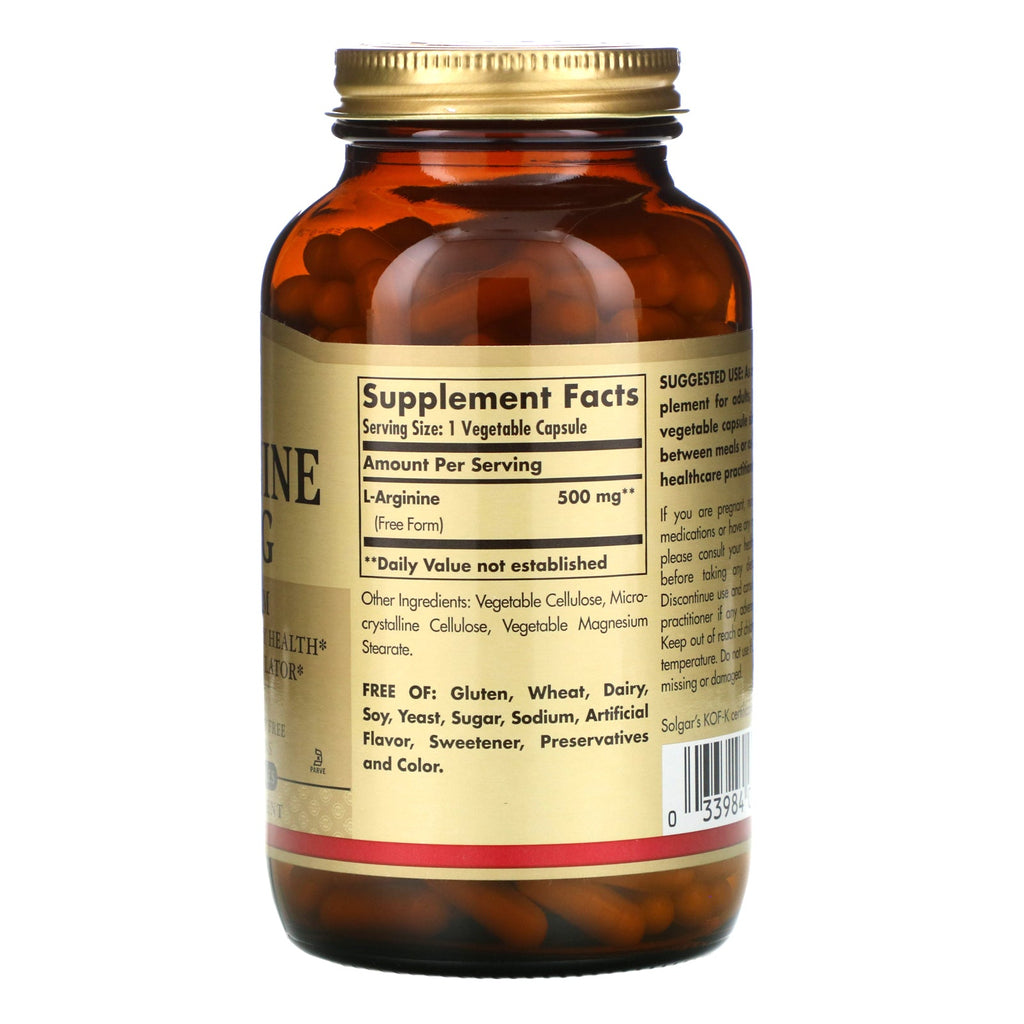 Solgar, L-Arginine, Free Form, 500 mg, 250 Vegetable Capsules