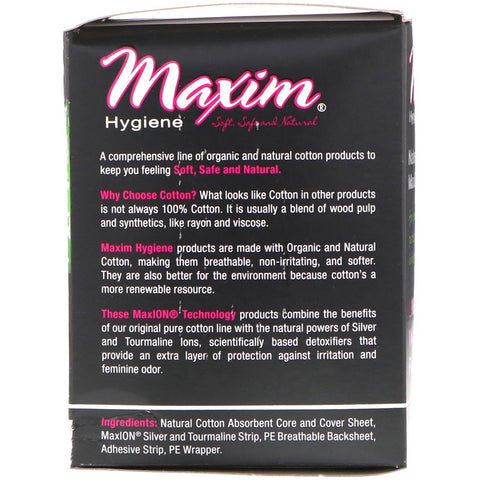 Maxim hygiejneprodukter, ultratynde bevingede puder, naturlig sølv MaxION-teknologi, super, 10 puder