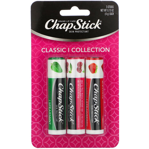 Chapstick, Lip Care Skin Protectant, Classic Collection, 3 Sticks, 0,15 oz (4 g) hver