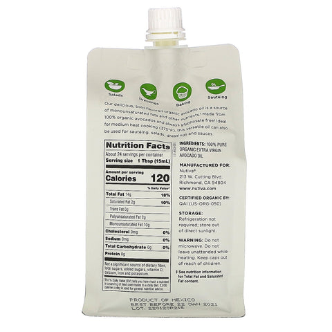 Nutiva, Aceite de aguacate, Virgen extra, 12 fl oz (355 ml)