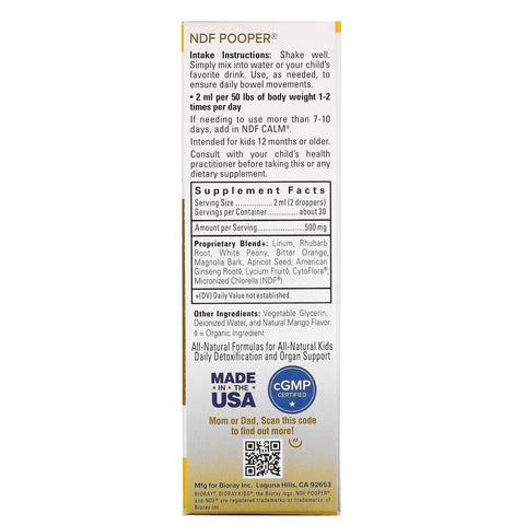 Bioray, Kids, NDF Pooper, Bowel Mover & Toxin Removal, Mango, 2 fl oz (60 ml)