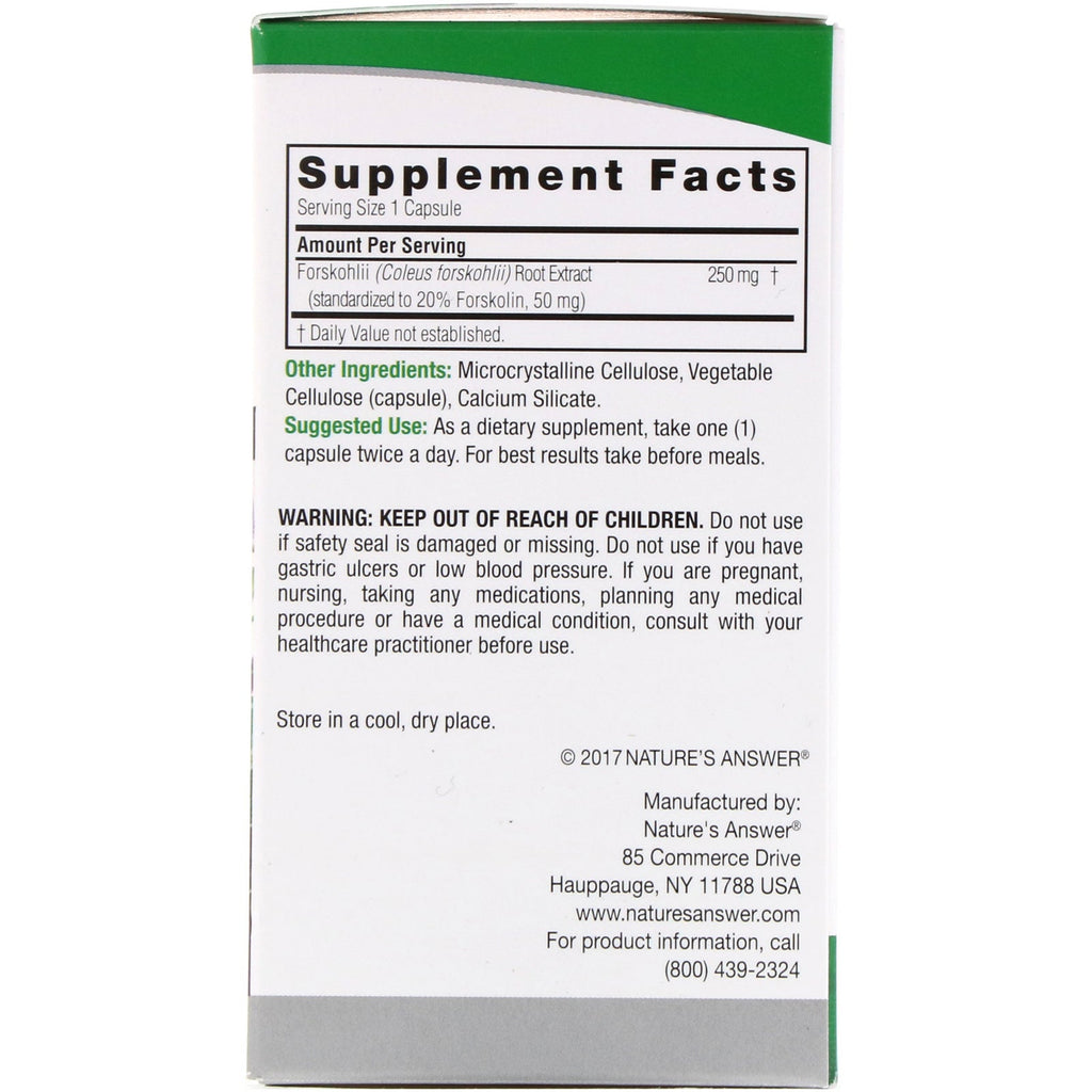 Naturens Answer, Forskohlii, 250 mg, 60 vegetariske kapsler