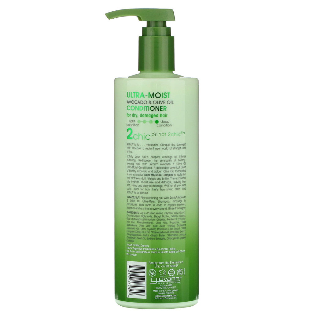 Giovanni, 2chic, Ultra Moist Conditioner, til tørt, beskadiget hår, avocado og olivenolie, 24 fl oz (710 ml)