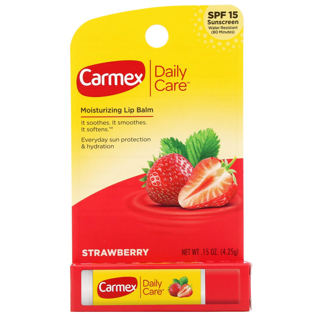 Carmex, daglig pleje, fugtgivende læbepomade, jordbær, SPF 15, 0,15 oz (4,25 g)