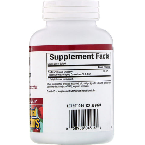 Natural Factors, CranRich, Super Strength, Tranebærkoncentrat, 500 mg, 90 Softgels