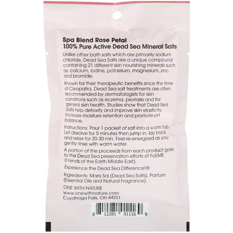 One with Nature, Dead Sea Spa, Sales minerales, Mezcla de spa, Pétalo de rosa, 2,5 oz (70 g)