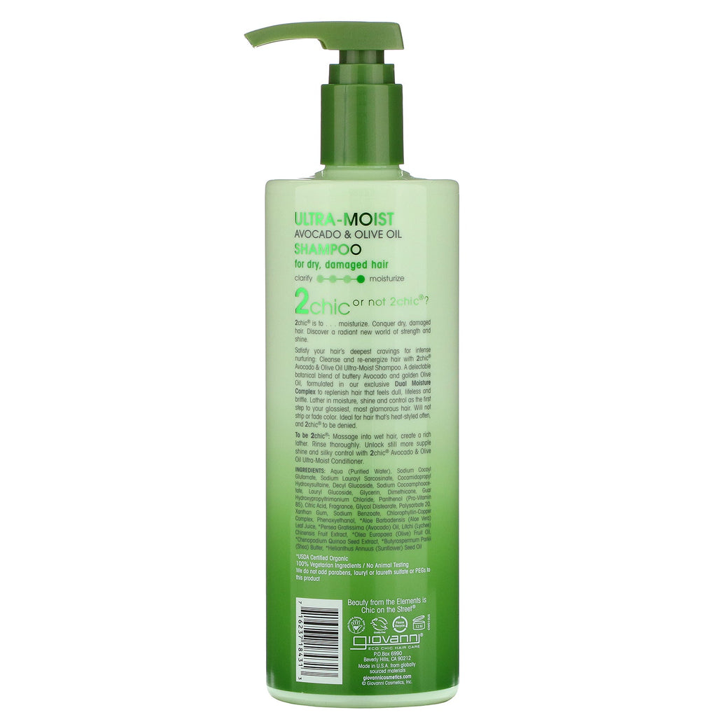Giovanni, 2chic, ultrafugtig shampoo, til tørt, beskadiget hår, avocado og olivenolie, 24 fl oz (710 ml)