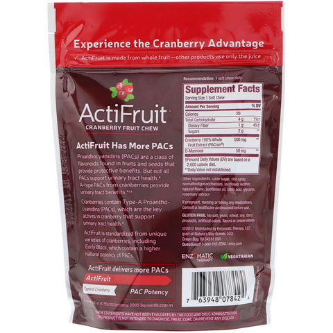 Nature's Way, ActiFruit, Tranebærfrugttygge, 20 bløde tyggestykker