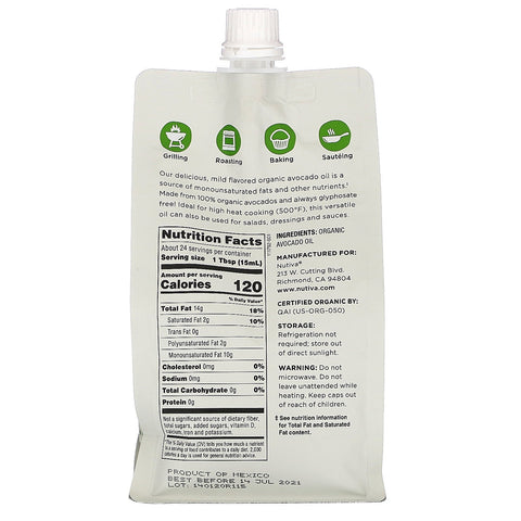 Nutiva, Aceite de aguacate, 100 % puro, 12 fl oz (355 ml)