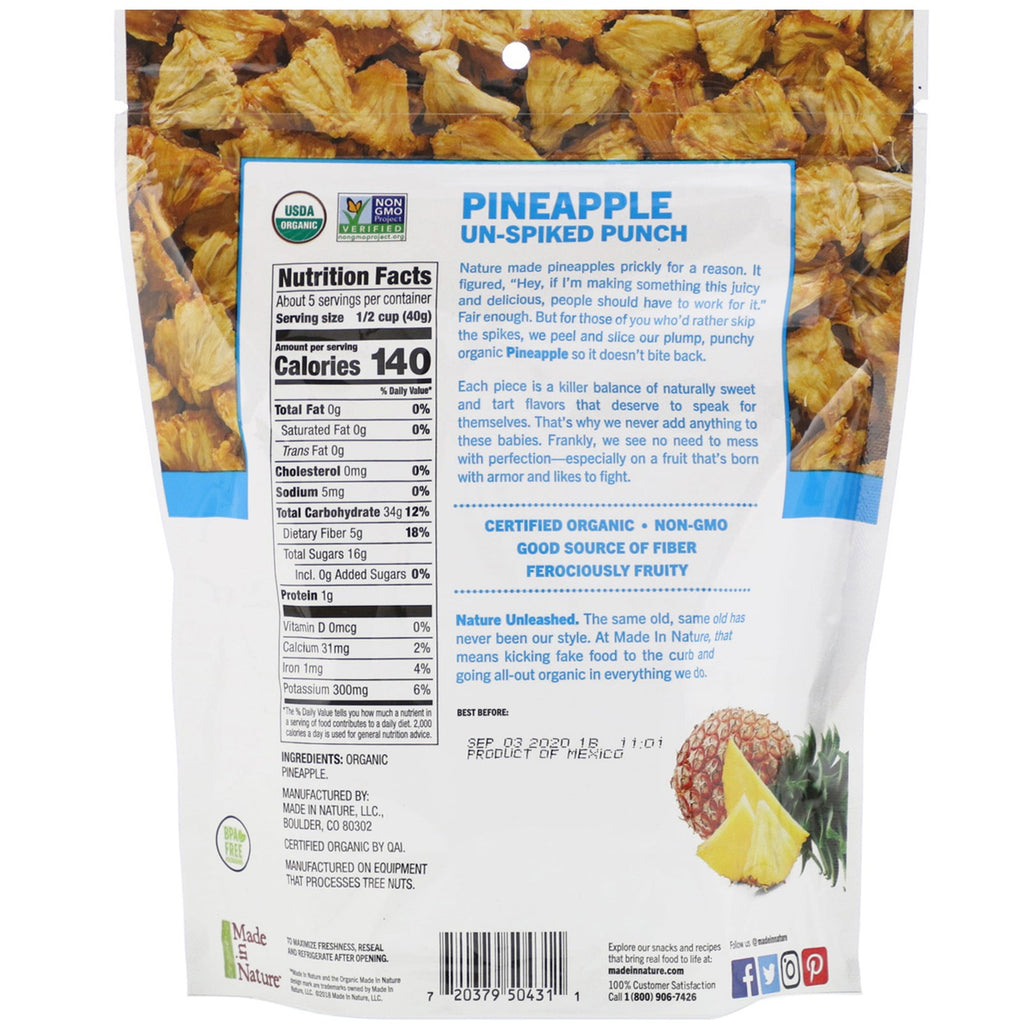 Lavet i naturen, ananas, tørret og usvovlet, 7,5 oz (213 g)