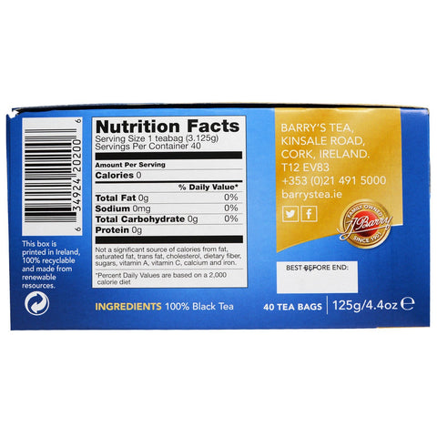 Barry's Tea, koffeinfri blanding, 40 teposer, 4,4 oz (125 g)