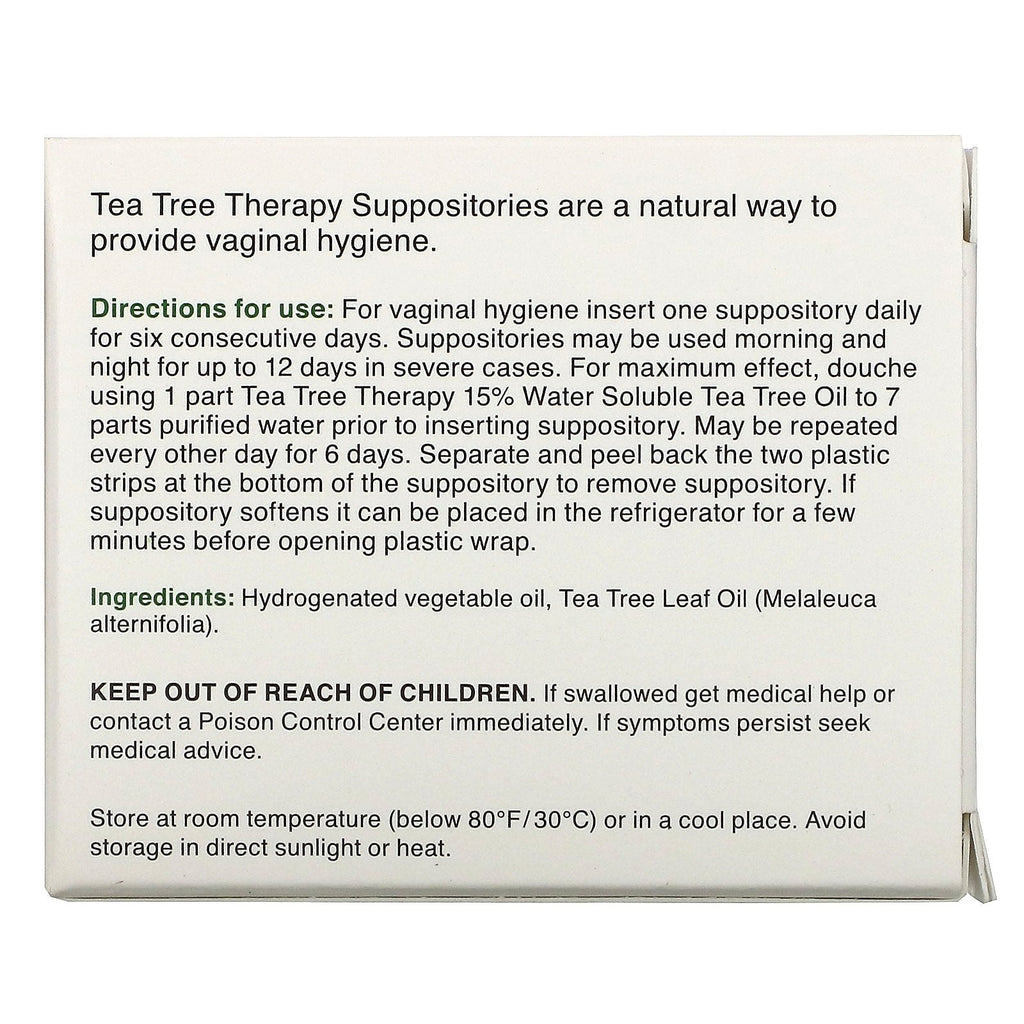 Tea Tree-terapi, stikpiller med tea-træolie til vaginal hygiejne, 6 stikpiller