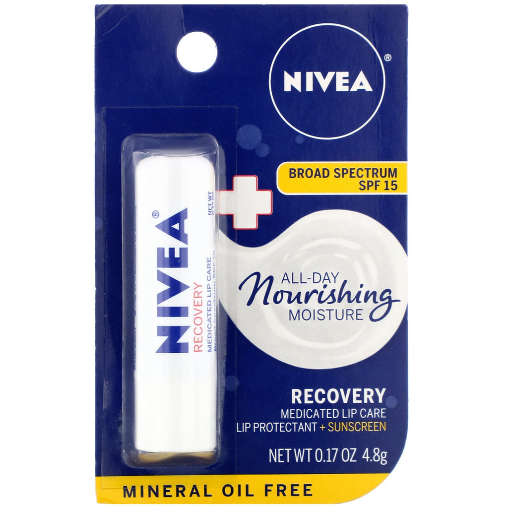 Nivea, Recovery, Medicinsk Lip Protectant &amp; Solcreme, SPF 15, 0,17 oz (4,8 g)