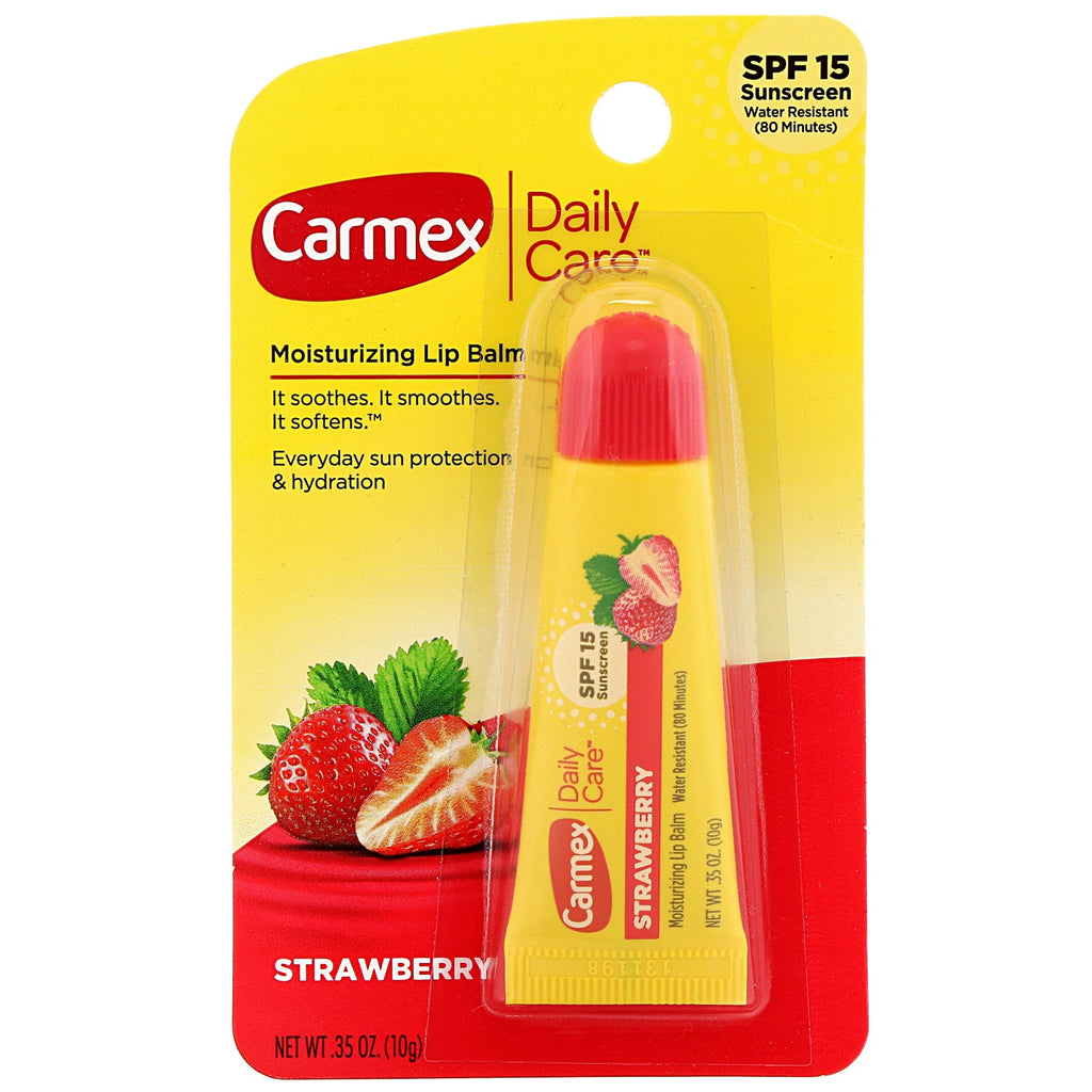 Carmex, daglig pleje, fugtgivende læbepomade, jordbær, SPF 15, 0,35 oz (10 g)