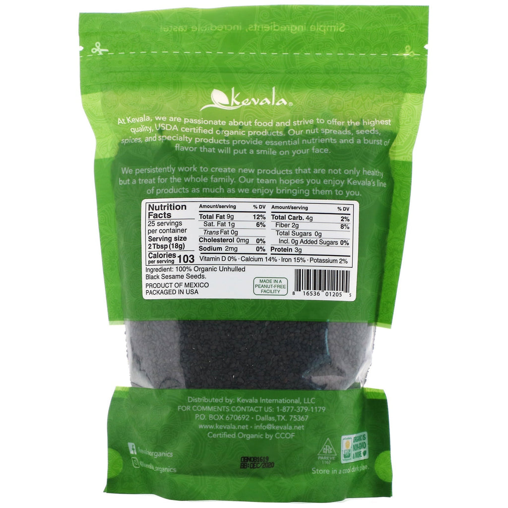 Kevala, sorte sesamfrø, rå, uskallede, 16 oz (454 g)