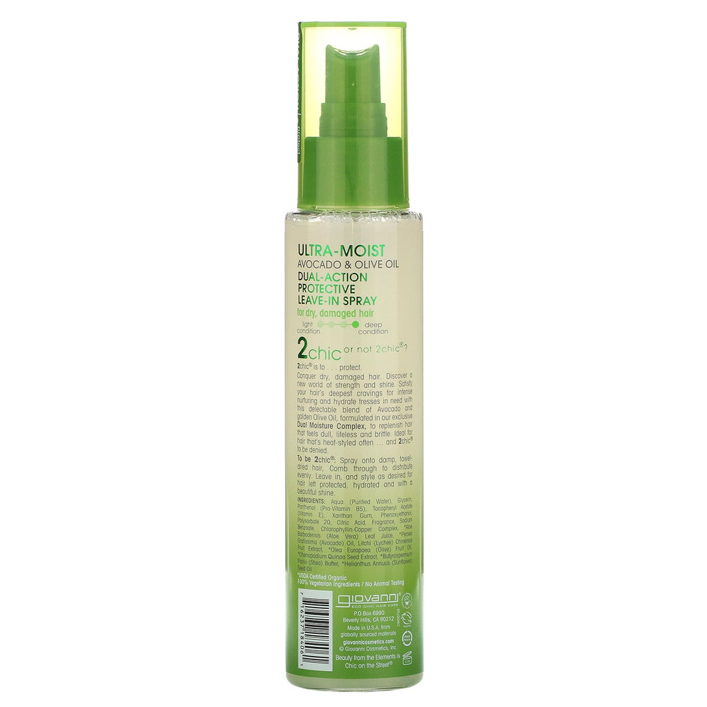 Giovanni, 2chic, Ultrafugtig Dual Action Protective Leave-In Spray, Avocado &amp; Olivenolie, 4 fl oz (118 ml)