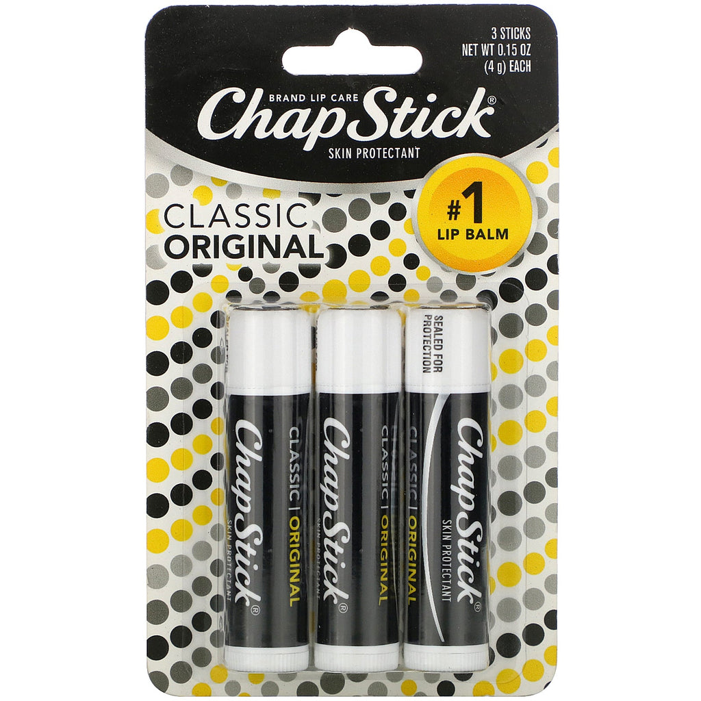 Chapstick, Lip Care Skin Protectant, Classic Collection, 3 Sticks, 0,15 oz (4 g) hver