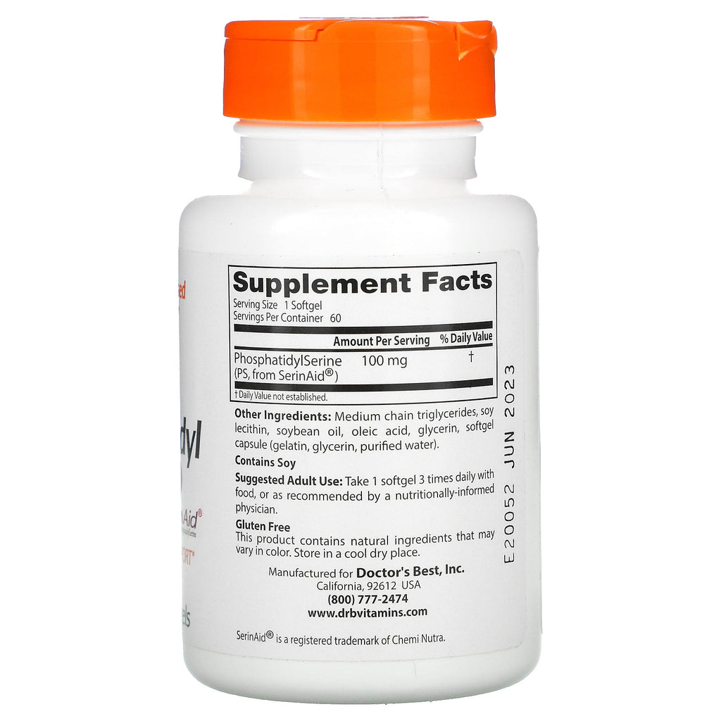 Doctor's Best, Phosphatidylserine with SerinAid, 100 mg, 60 Softgels