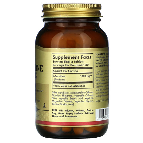 Solgar, L-carnitin, fri form, 500 mg, 60 tabletter