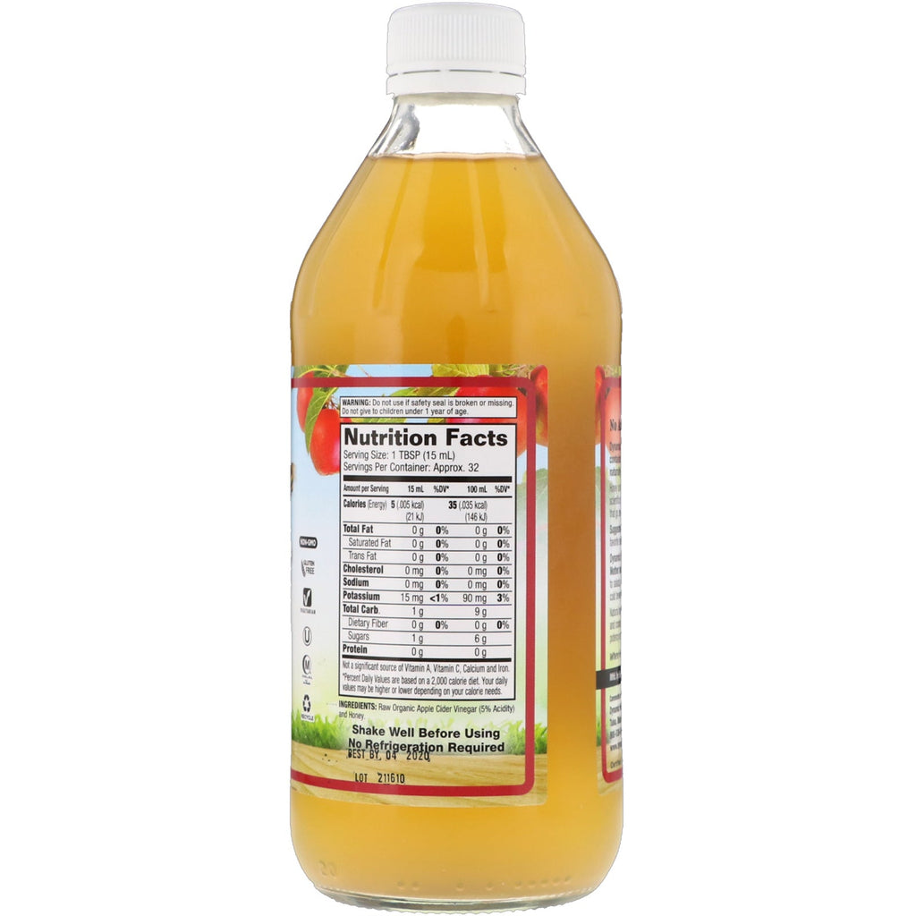 Dynamic Health Laboratories, rå æblecidereddike med mor og honning, 16 fl oz (473 ml)