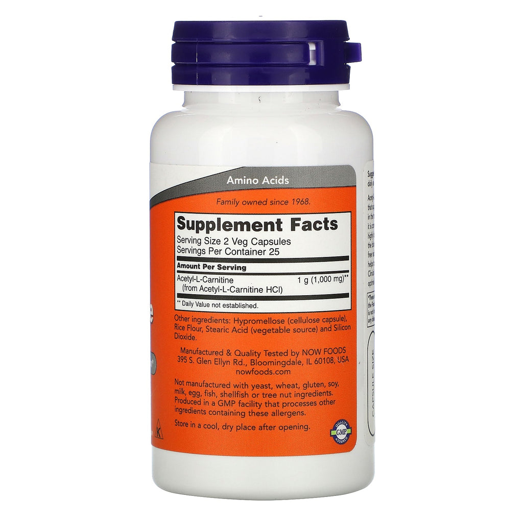 Now Foods, Acetyl-L- Carnitine, 500 mg,  50 Veg Capsules