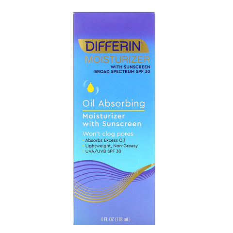 Differin, olieabsorberende fugtighedscreme med solcreme, SPF 30, 4 fl oz (118 ml)